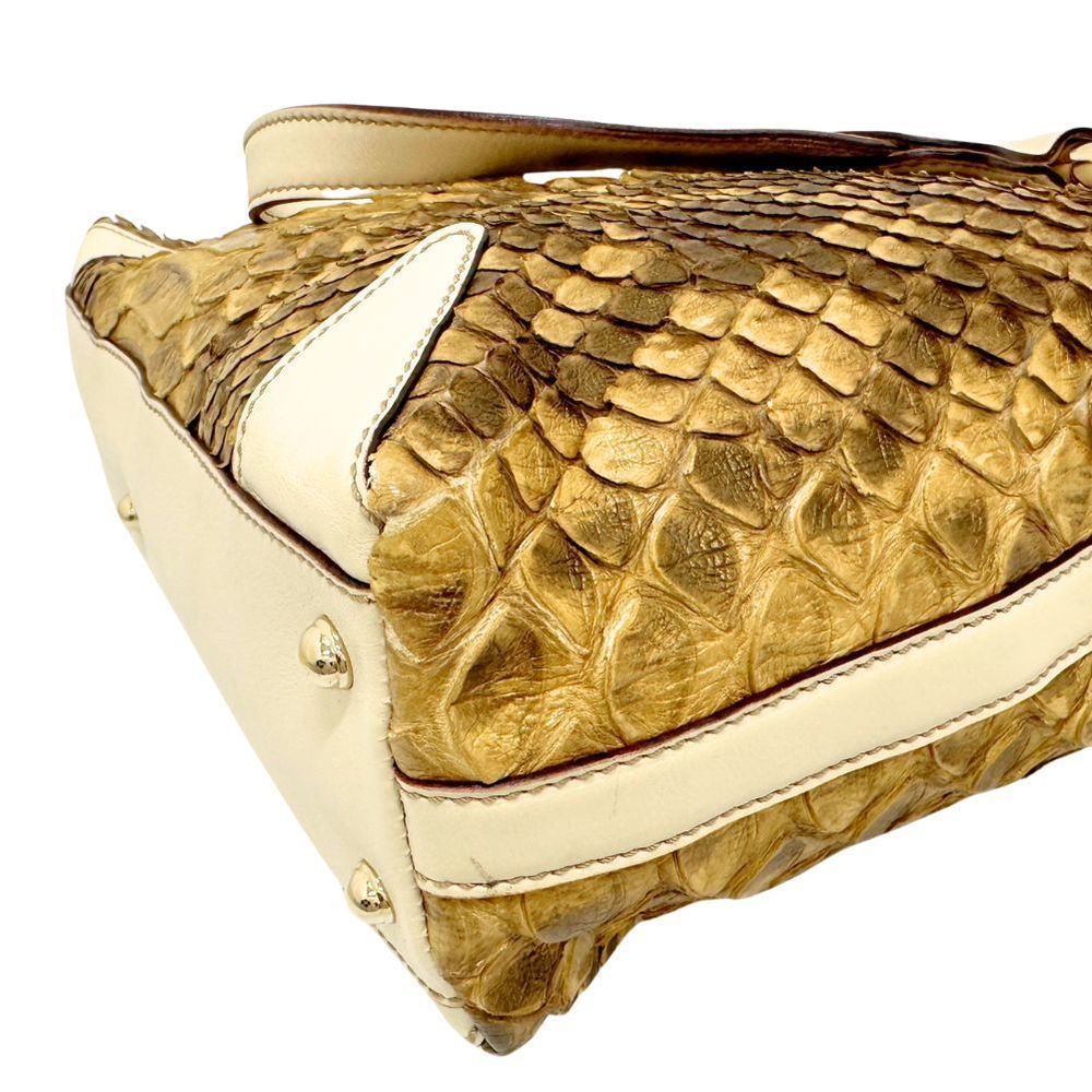 Gucci Handbag Python X Leather Brown Button - image 4